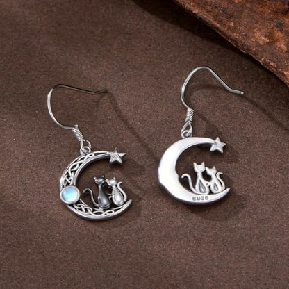 Yue Yuan Animal Plant Earrings for Women 925 Sterling Silver Butterfly/Cat/Jellyfish/Shell/Maple Leaf/Cardinal/Celtic Drop Earrings Silver Dangle Jewelry Birthday Anniversary Christmas Gift for Mother Wife - style: Black & White Cat
