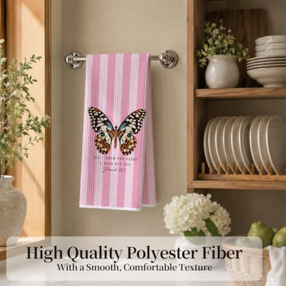 Pink Christian Butterfly Kitchen Hand Towels 16x24 Inch - color: Pink Butterfly