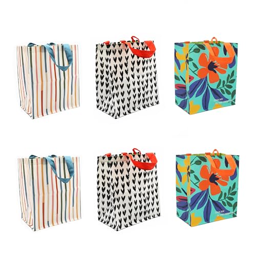 Earthwise Reusable Grocery Bags – Gift Totes, Foldable & Water‑Resistant Shopping Bags, Durable Multi‑Use Eco Bags with Spring Designs (6 Pack)