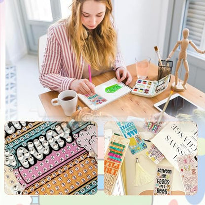 12 Pcs DIY Book Lovers Diamond Art Bookmarks for Adults Women Beginners Acrylic Dotz Kit Diamond Painting 5d Floral Rhinestone Bookmarks Diamond Art Book Marks with Tassels Crafts Supply - style: Booklover