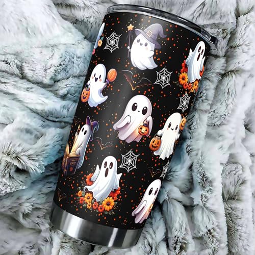 Personalized Ghost Halloween Tumbler Custom Name Boo Travel Mug Coffee Insulated Cup with Lid Stainless Steel 20Oz 30Oz Gifts for Women Girls Spooky Season - color: Halloween 568