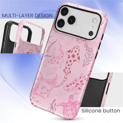 Case for iPhone 17 Pro Max/18 Pro Max,Drop Protection Hybrid 2-Layer Hard Phone Cover-Ocean Animal Whale Shark-Pink - color: Ocean Animal Whale Shark-Pink, size: iPhone 17 Pro Max/18 Pro Max