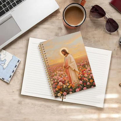 Christian Easter Jesus Notebook Journal, Wildflower Halo Jesus Resurrection Bible Prayer Spiral Hardcover Notebook Journal for School Office Work, 5.5x8.3 Inch - color: God Among The Flowers