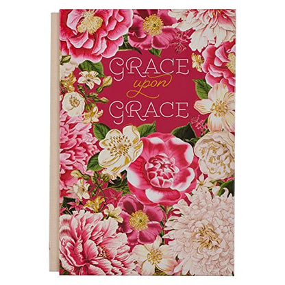 Christian Art Gifts LG Journal for Women Grace Upon Grace John 1:16 Bible Verse Inspirational Scripture Embossed Notebook, Cream and Magenta Vintage Floral w/Gold Foil, Quarter Bound, Linen Spine