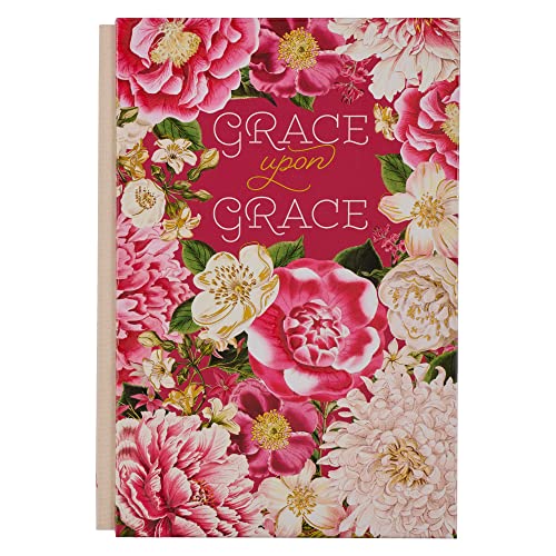 Christian Art Gifts LG Journal for Women Grace Upon Grace John 1:16 Bible Verse Inspirational Scripture Embossed Notebook, Cream and Magenta Vintage Floral w/Gold Foil, Quarter Bound, Linen Spine