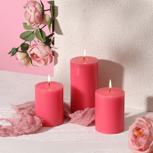 3x6 Inch Pink Pillar Candles Set of 3 - Decorative Unscented Pillar Candle - Easter Valentines Day Candles, Long Burning Dripless, Smokeless Large Pillar Candles for Wedding Table Decor - color: Pink, size: 3x6