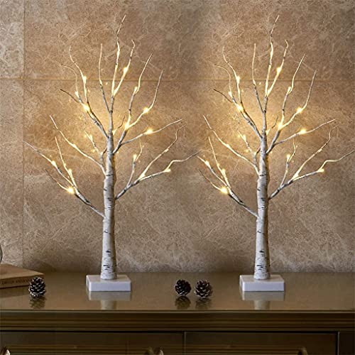 EAMBRITE Lighted Birch Tree Home Decor, Christmas Decorations Indoor 2Pack 24 LED Light Up Tabletop Mini Small Artificial White Trees Lamp with Lights Battery Operated/USB for Table Mantel (2FT) - style: Birch Tree x2