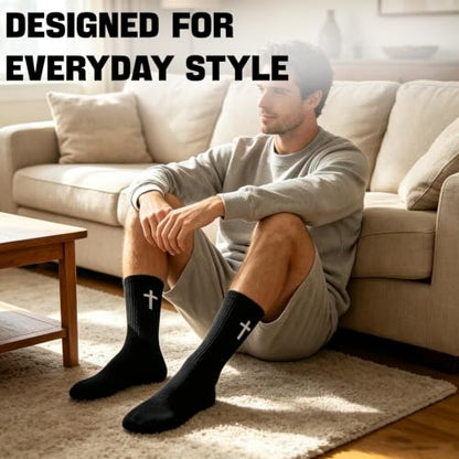 8 Pairs Cross Socks, Christian Socks for Men Women,US Size 6-12 - color: White - 8