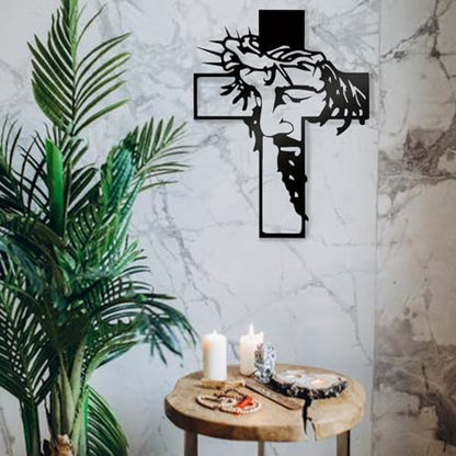 Black Jesus Wall Cross Decor Metal Crucifix Wall Hanging Wall Sculpture for Living Room Home Office Thankful Religious Gifts Grateful Blessed Christian Gifts for Women Special Mother's Day Gift Home Decor Entry Way(Size:12.59 * 9.84in)