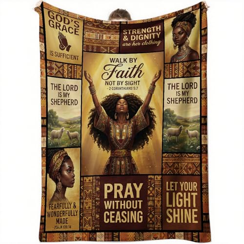 African American Black Girl Women Blanket - Christian Birthday Gifts Blanket- Inspirational Flannel Religious Spiritual Throw Blanket Home Decor 50x60inch - color: Hrmt8