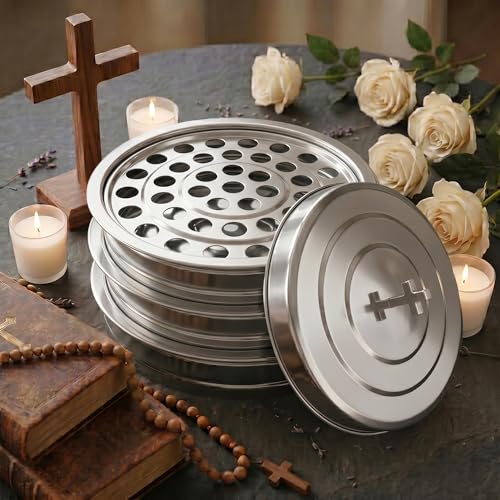 3Pc Stainless Steel Communion Tray with Lid – 40 Cup for Church – Silver - color: Silver