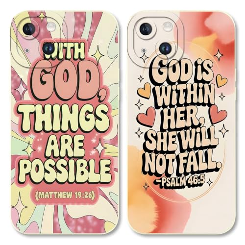 2 Pack Christian Bible Verse Phone Case for iPhone 14 6.1'', InspirationalReligious Protective Cover, Dual Layer Shockproof Faith Based Phone Case, Matthew 19:26 Psalm 46:5 Gift for Teen Girls Women - color: Dusty, size: for iPhone 14