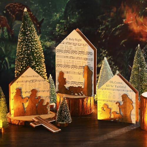 3 Pcs Christmas Nativity Scene Table Ornament, Christian Music Sheet Decor