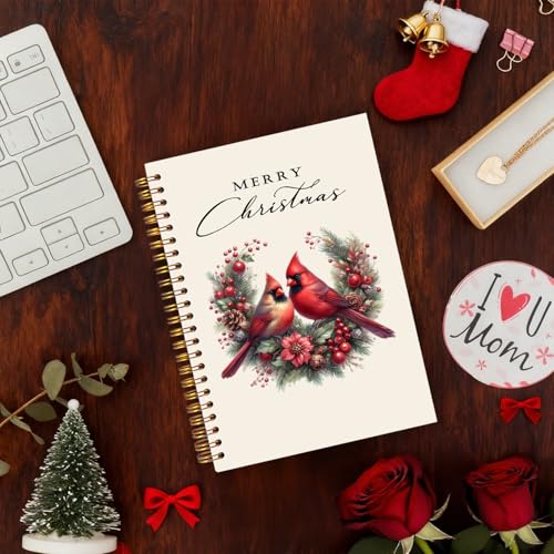 Exqcom Christmas Red Cardinal Spiral Notebook Gifts, Winter Red Holly Berries Botanical Bird Holiday Journal for Women, Merry Christmas Hardcover Notebook Journal Office School Supplies, 5.5x8.3 Inch - color: white Bible Notebook-H