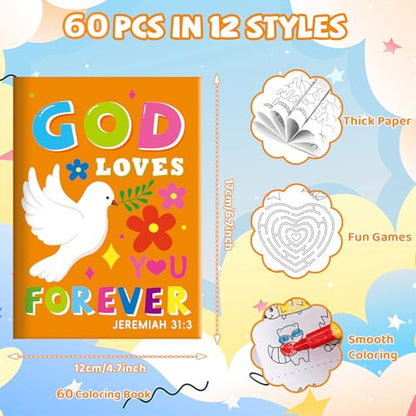BenLouis 60Pcs Bible Verses Mini Coloring Books Bulk for Kids Party Favors - style: Bible
