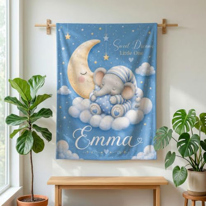 Personalized Baby Blanket With Name, Custom Baby Blankets Gift for Boy Girl - color: Cloud Blue, size: Elephant