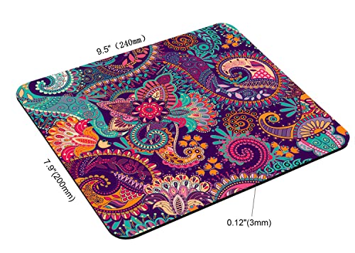 Colorful Ethnic Paisley Mouse Pad, Boho Style Mandala with Stylized Flowers Pattern Customized Non-Slip Rubber Base Mousepads, Computer Mouse Pads for Wireless Mouse 9.5×7.9×0.12 inches - color: TSP153