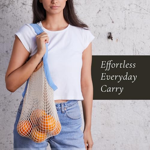 PILLOWPIA French Market Bag – Organic Cotton Tote, Handcrafted Adjustable Strap, Eco-Friendly 12-15" Farmers Market Carrier - color: Navy