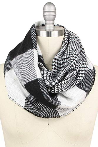 ScarvesMe Women's Check and Plaid Soft Infinity Loop Winter Fall Warm Scarf - color: Easc9397_white
