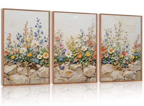 CHDITB 3D Textured Bright Wildflower Wall Art,Natural Spring Flower Decor - color: 3d Vintage Wildflower Wall Art (Large), size: 24"L x 36"W