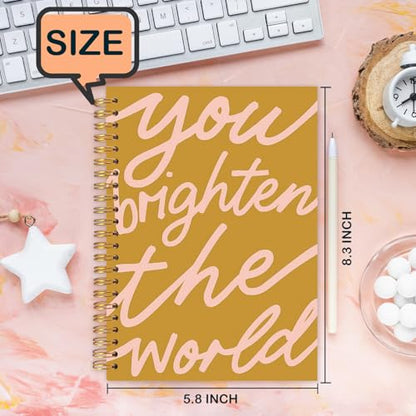Inspirational Spiral Journal Notebook 5.5x8.3in, You Brighten the World,Positive Gifts for Women, Affirmation Journal for Women, Motivational Hardcover Notebook - color: Positive Affirmation