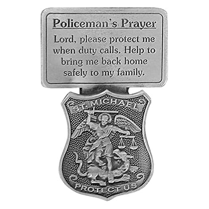 True Faith Jewelry Pewter St Michael Car Visor Clip, Policeman's Prayer Archangel Patron Saint of Police, Law Enforcement Officer Gifts for Men and Women, Fine Pewter (92% Tin), 2-5/8 x 1-1/2 Inch - size: St. Michael
