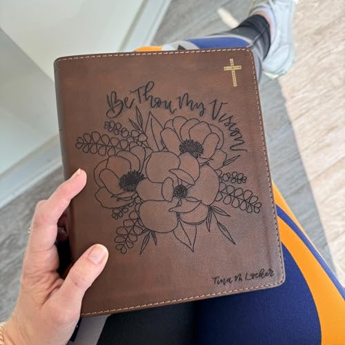 JOY CREATIVE NIV Journaling Bible | Brown With Gold Cross | Be Thou My Vision With Flowers | Includes Option to add Engraved Name | Personalized and Customizable Gift