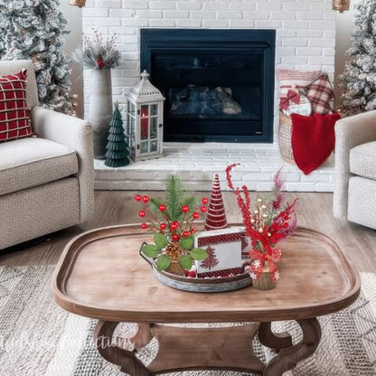 4 Pcs Mini Christmas Trees Table Decorations Small Christmas Tree with Christmas Ornaments Pine Cone Berry Artificial Xmas Tree Centerpieces for Home Indoor Fireplace Mantel Party Winter Decor