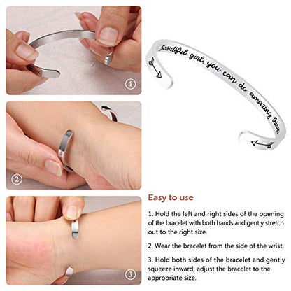 Fesciory Inspirational Bracelets for Women, Stainless Steel Cuff Bangle - color: Silver50