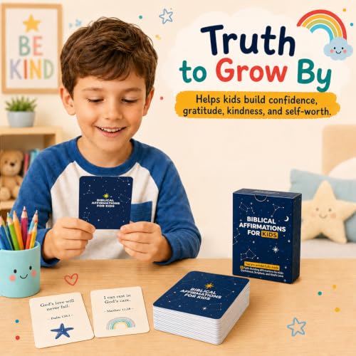 Prayer Cards for Kids, 62 Bible Verse and Biblical Affirmation Cards, Back to School, Lunchbox Notes for Kids, Christian Scripture Cards for Daily Devotion, Bible Study, Sunday School, VBS and Homeschool