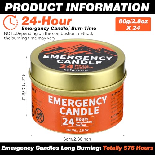 Chuarry 24 Pcs Emergency Candles 24 Hours Long Burning Soy Wax, Orange - color: Gold