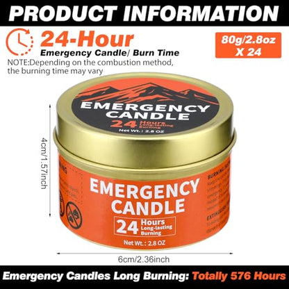 Chuarry 24 Pcs Emergency Candles 24 Hours Long Burning Soy Wax, Orange - color: Gold