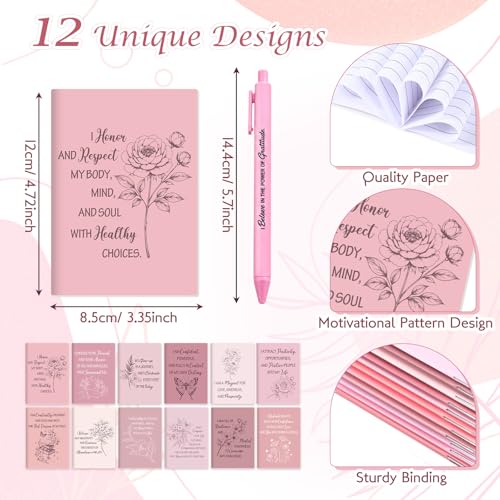 Mooliwe 24 Pcs Affirmation Notebooks Pens Bulk Gifts, Gratitude,Pink - style: Pink