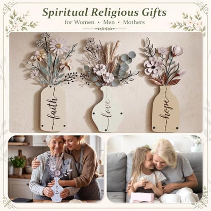 ElaraBerry 3 Pcs Christian Metal Flower Wall Sign Minimalist Rustic Decor