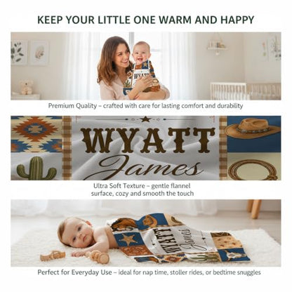Personalized Cowboy Baby Blanket, Custom Western Baby Blanket - color: Brown #12