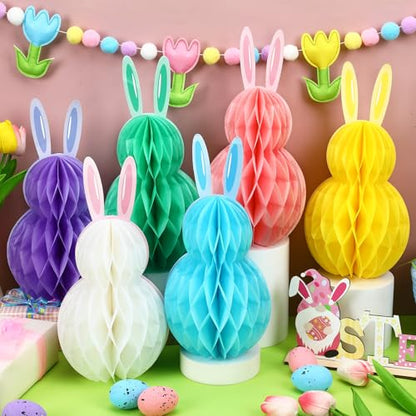 6Pcs Easter Honeycomb Centerpiece Table Bunny Decorations Supplies - style: Easter Style
