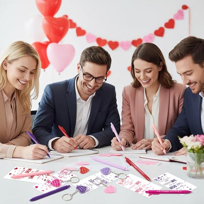 ANGOLIO Valentine's Day Employee Appreciation Gifts - 30 Sets Happy Valentines Bookmarks Pens Heart Keychains Bulk Pink Motivational Thank You Gifts for Team Staff Coworkers Employees Teachers Nurses - style: Valentine's Day