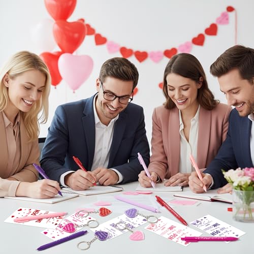 ANGOLIO Valentine's Day Employee Appreciation Gifts - 30 Sets Happy Valentines Bookmarks Pens Heart Keychains Bulk Pink Motivational Thank You Gifts for Team Staff Coworkers Employees Teachers Nurses - style: Valentine's Day