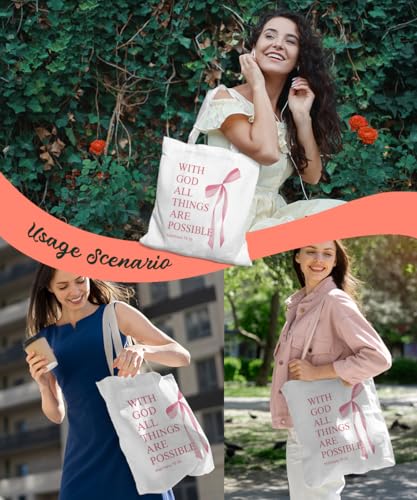 Coquette Bow Bible Canvas Tote Bag for Women Teens Teen Girls, Pink Bow Girls Tote Bag, Coquette Gifts - color: Pink Bow Bible