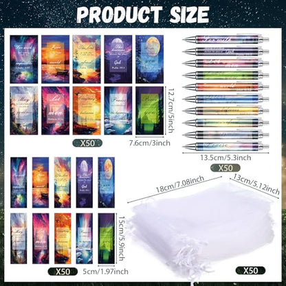 200 Pcs Christian Gift for Women Christian Accessories Include 50 Bible Verses Notebook 50 Church Bookmark 50 Ballpoint Pen Organza Bag Gift for Christmas Church Motivational (Landscape) - style: Landscape