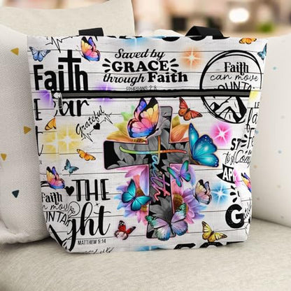 84hoods 15 inch Large Tote Bag for Work for Women. Christian Faith, Jesus God Religious Gift. Waterproof Shoulder Bag. - color: Saved By Grace