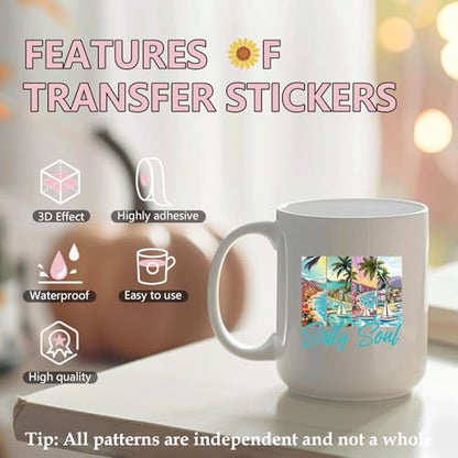 Summer UV DTF Cup Wraps - 30 Sheets Vintage Summer Beach UV DTF Cup Wrap for 16 oz Glass Mugs, Cute Strawberry Bows Flamingo Transfer Stickers Decals for DIY Water Bottle Tumbler Journal - style: Summer