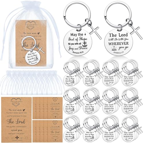 Siifert 50 Set Christian Cross Keychains Bulk Christian Keychain Bible Verse Religious Prayer Gifts for Women Men - color: Round Style