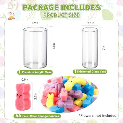 ALFEVA Easter Decorations-Vase in Vase and 44 Peeps Bunnies Filler, Easter vaseset Ready to Display，Spring Decorations for Home Table (No Flowers - size: 3.9"/2.1" Vase&Bunny No Flowers