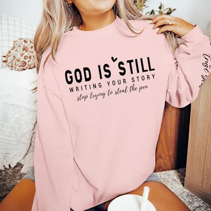 PAIEXILY Christian Crewneck Sweatshirts for Women God Faith Bible Verse Pullover Jesus Religious Long Sleeve Shirts Tops - color: Pink, size: Small
