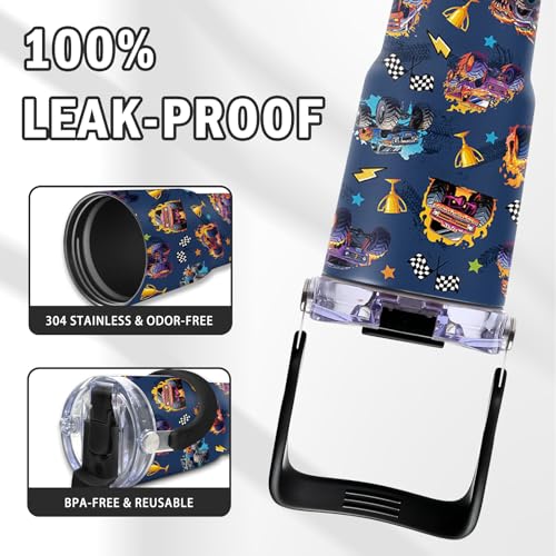 Monster Truck Tumbler with Top Handle and Flip Straw Lid 20oz Stainless Steel Insulated Travel Cups for Boys - Christmas Birthday Ideas for Monster Truck Kids Coffee Mugs - color: Truck02