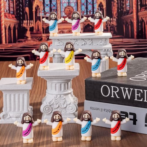 25 Pcs Little Jesus Figures, Mini Jesus Figurines in Bulk for Easter Egg Stuffers Tiny Jesus Figures to Hide and Seek Religious Gifts（5 Colors）