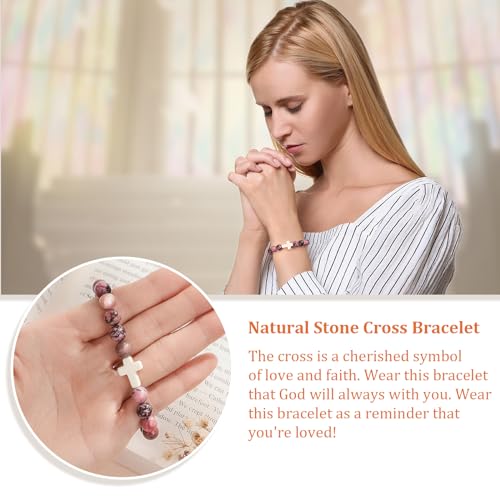 Christian Grandparents - Day Gifts for Women, Religious Cross Bracelet - color: Godis -Red