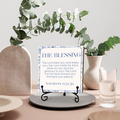The Blessing Wooden Sign Decor, Numbers 6:24-26 Scripture Plaque, Rustic Wooden Plaque Sign With Iron Stand, Farmhouse Home Office Restroom Desk Shelf Decorations - style: Christian-C