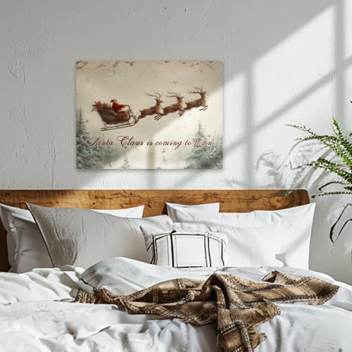 KSDUT Christmas Santa Sleigh and Reindeer Framed Wall Art 14x11 Inch - color: Christmas-19